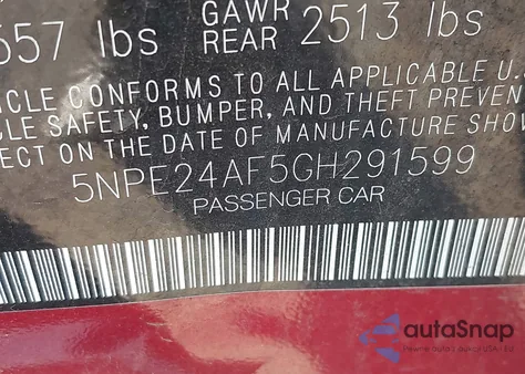 2016 Hyundai Sonata Se from USA, damaged, VIN 5NPE24AF5GH291599